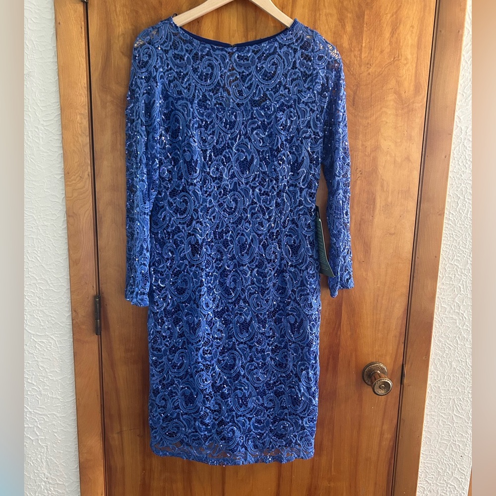 Elegant Long Sleeve Royal Blue Lace and Sequin Dress